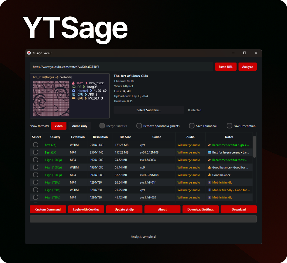YTSage Interface